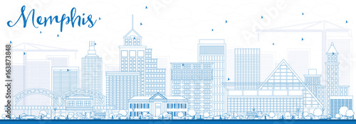 Outline Memphis Skyline with Blue Buildings.