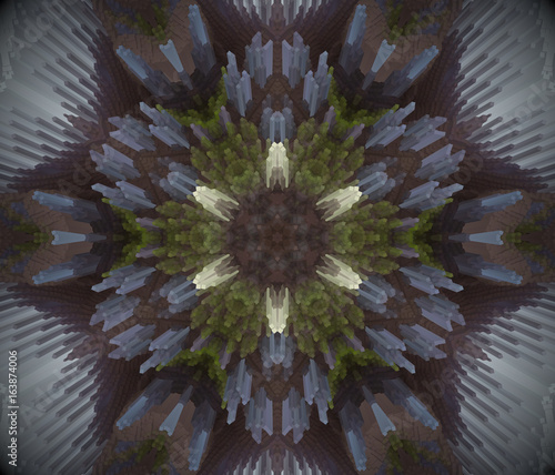 Abstract extruded mandala 3D illustration