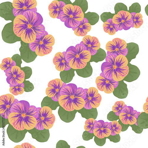 Pink purple flowers with green leavs seamless pattern