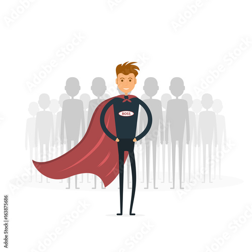 Businessman standing out from the crowd. Business idea and leadership concept. Vector illustration