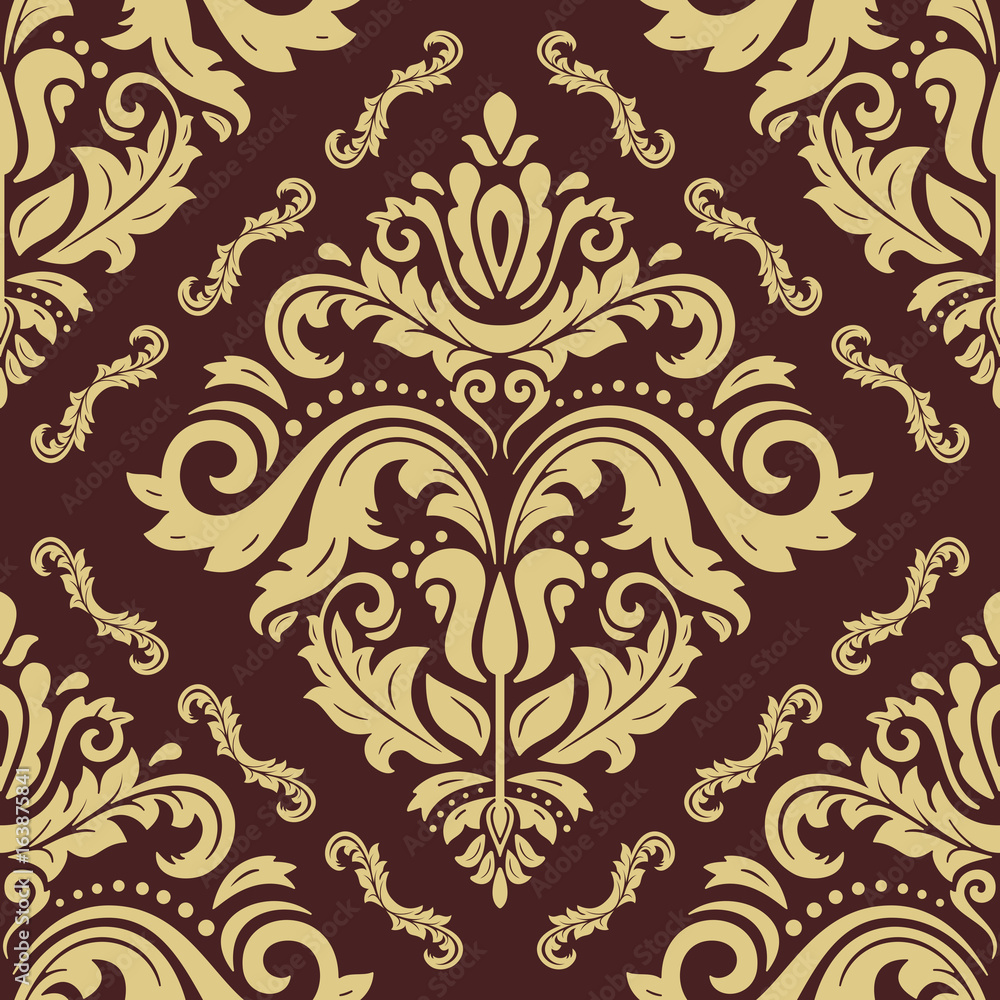Seamless classic brown and golden pattern. Traditional orient ornament. Classic vintage background