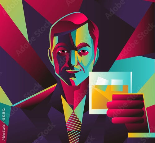 colorful abstract man drinking whiskey