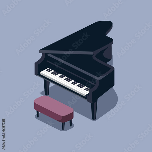 Black grand piano isometric vector illustration