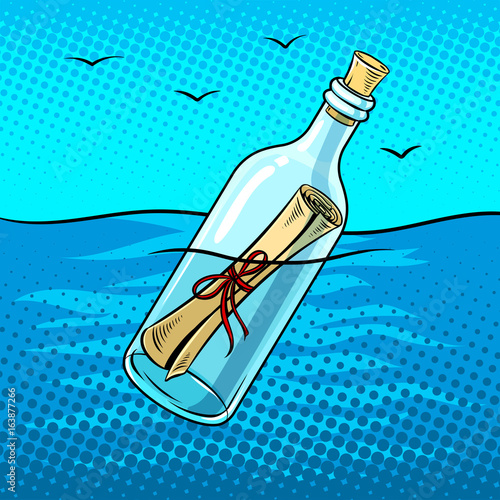 Message in bottle pop art vector illustration