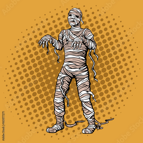 Walking mummy pop art style vector illustration