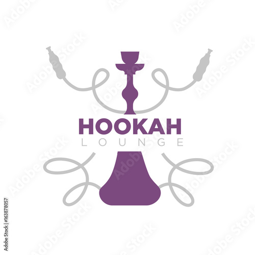 Hookah lounge promotional emblem with shisha and long smoking pipes