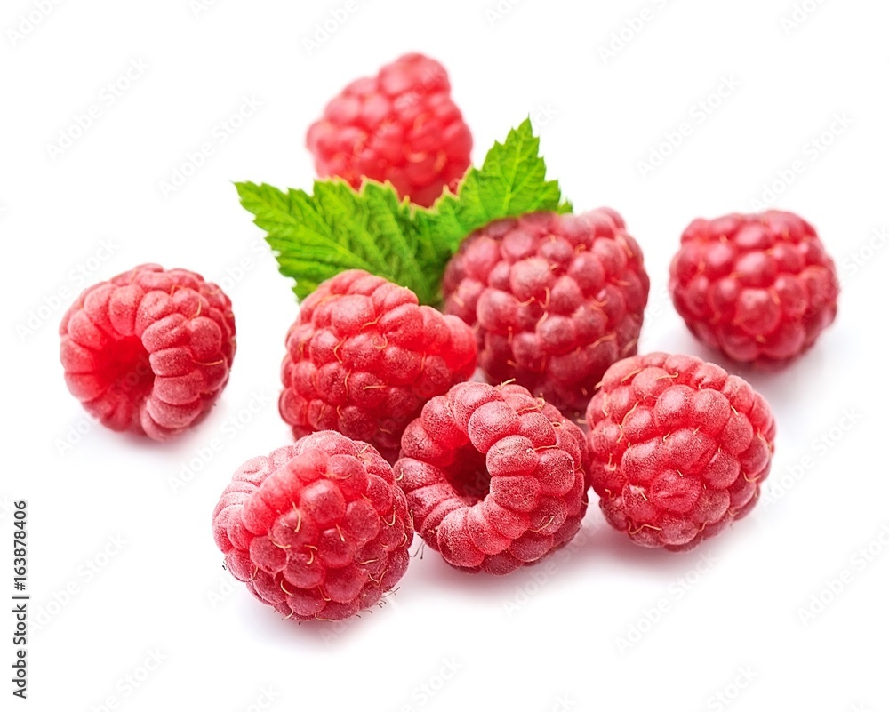 Sweet raspberry with leafs . Sweet raspberry with leafs .