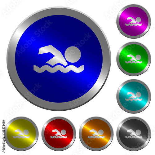 Swimming man luminous coin-like round color buttons