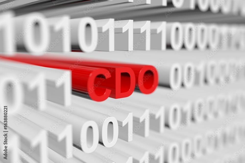 CDO as a binary code with blurred background 3D illustration