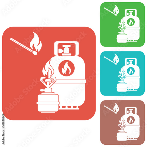 Camping stove with gas bottle icon vector