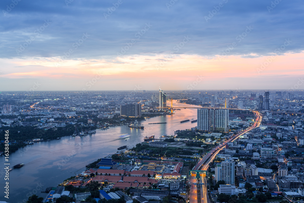 Sunset Scene of Chao Phraya river in Bangkok