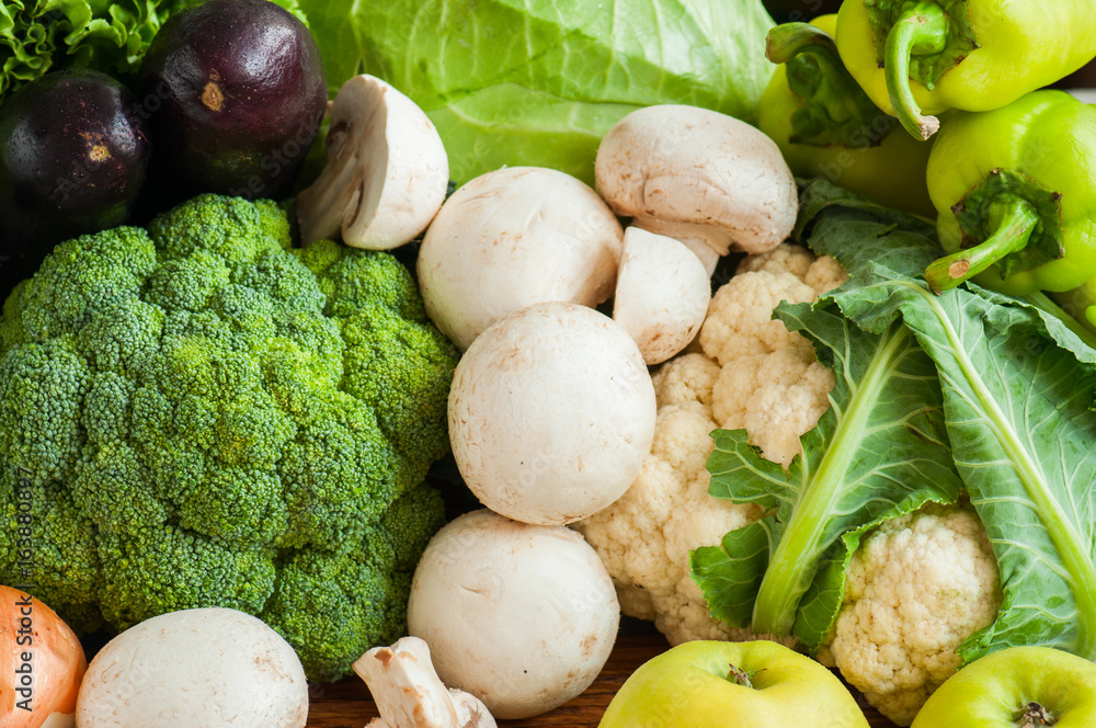 Assortment of fresh raw vegetables. Healthy and clean eating, diet concept.