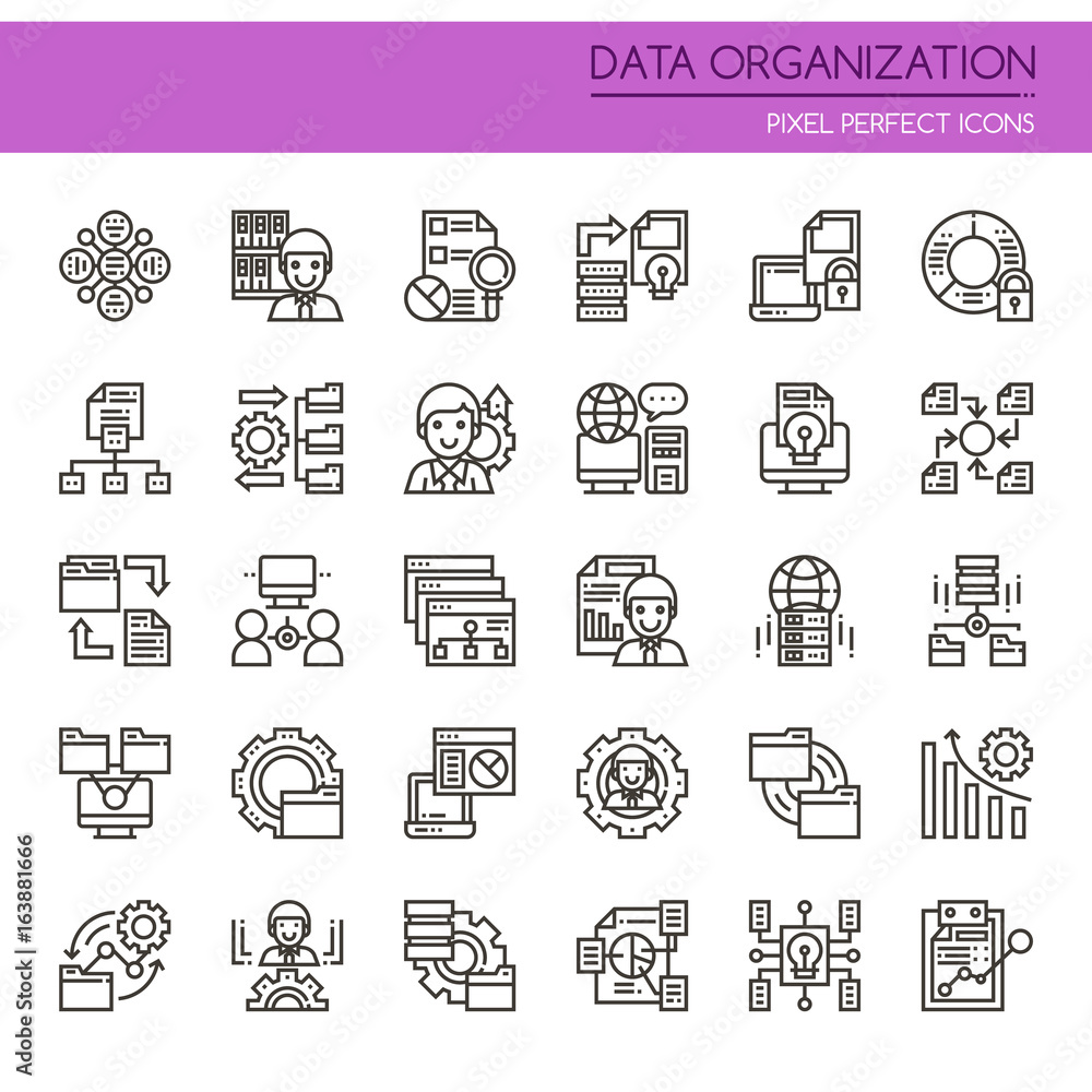 Data Organization Elements , Thin Line and Pixel Perfect Icons. Data Organization Elements , Thin Line and Pixel Perfect Icons.