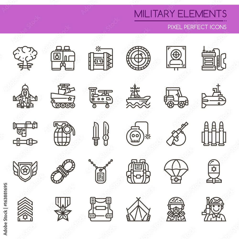 Military Elements , Thin Line and Pixel Perfect Icons.