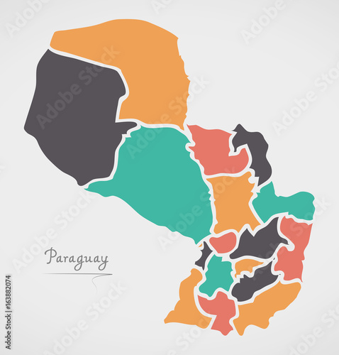 Paraguay Map with states and modern round shapes