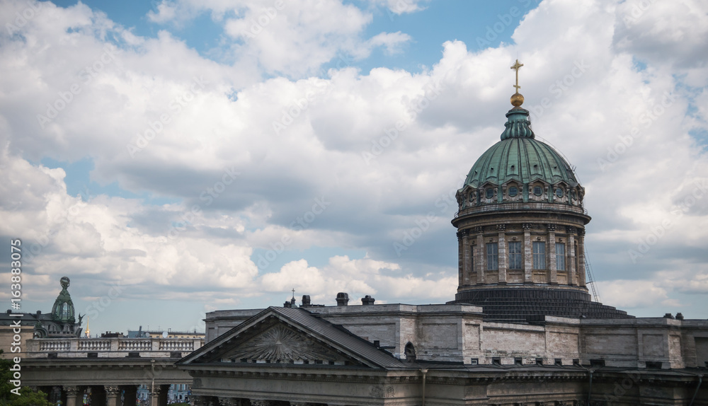 Dome of Kazansky Cathedral - Saint Petersburg, touristic landmark in Russia