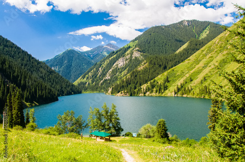 Fototapeta Naklejka Na Ścianę i Meble -  Kolsay lake and the nature of Kazakhstan. Beautiful and Picturesque view.