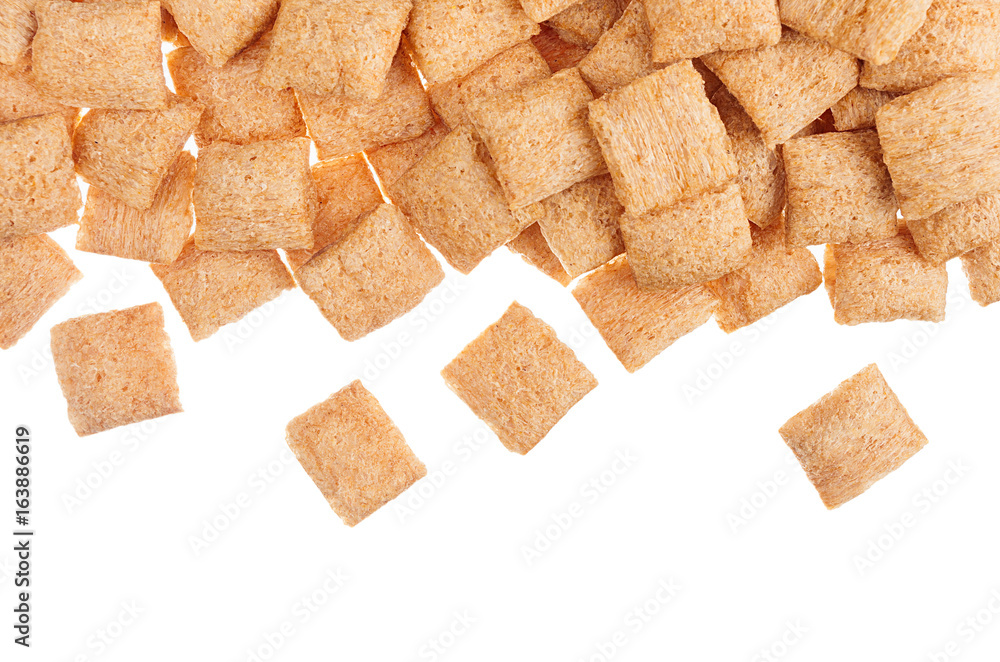 Decorative border of golden pads corn flakes isolated with copy space background. Decorative border of golden pads corn flakes isolated with copy space background.