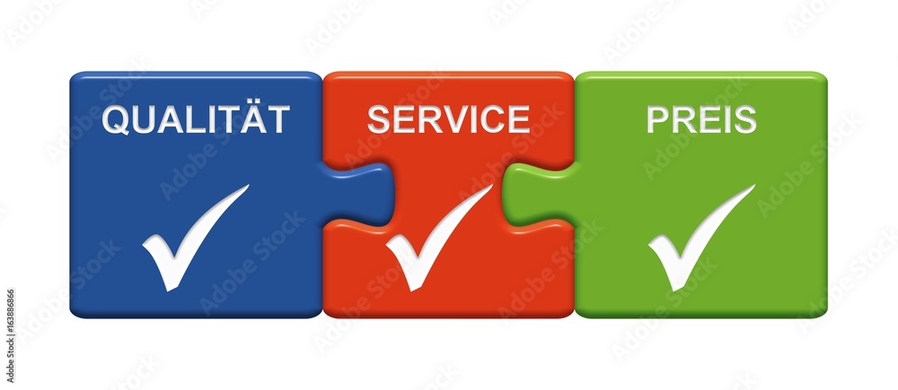 3 Puzzle Buttons zeigen Qualität Service Preis 3 Puzzle Buttons zeigen Qualität Service Preis