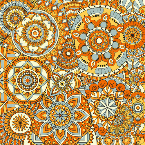 pattern with mandalas. Vintage decorative elements. Hand drawn background. Islam  Arabic  Indian  ottoman motifs.