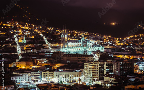 Night time view of the magnificent basilica of Quito  Ecuador