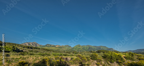 Panaromic scenic with green mountains