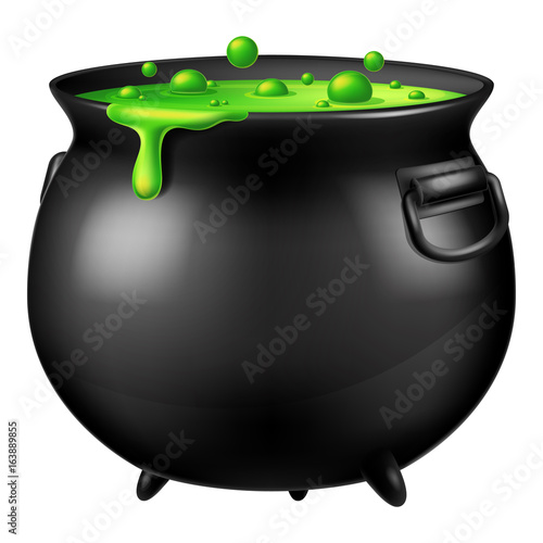 Halloween witch cauldron with bubbling green goo. Vector illustration. photo