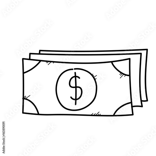 Banknotes with dollar currency freehand drawing illustration