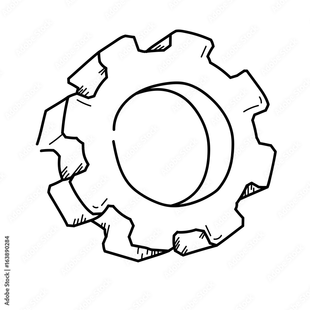 Gear symbol for engineering freehand drawing illustration Stock
