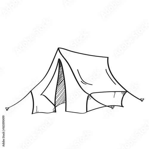 Camping illustration on a white background.Black and white color line art