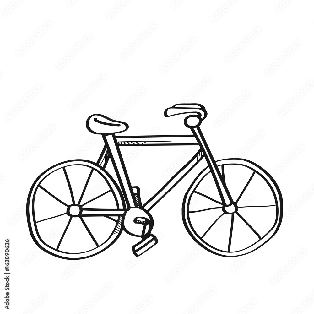 Bicycle illustration on a white background.Black and white color line art