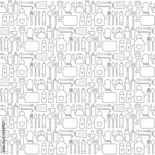 Seamless background pattern of Cooking Kitchen utensil icons