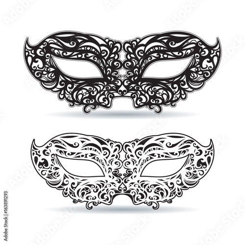 black and white mask with patterned ornament