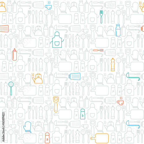 Seamless background pattern of Cooking Kitchen utensil icons