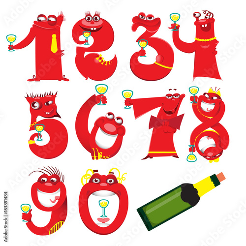 Golden toy balloons and ribbons. Numerical digit. Holiday and party. 3d vector icon set