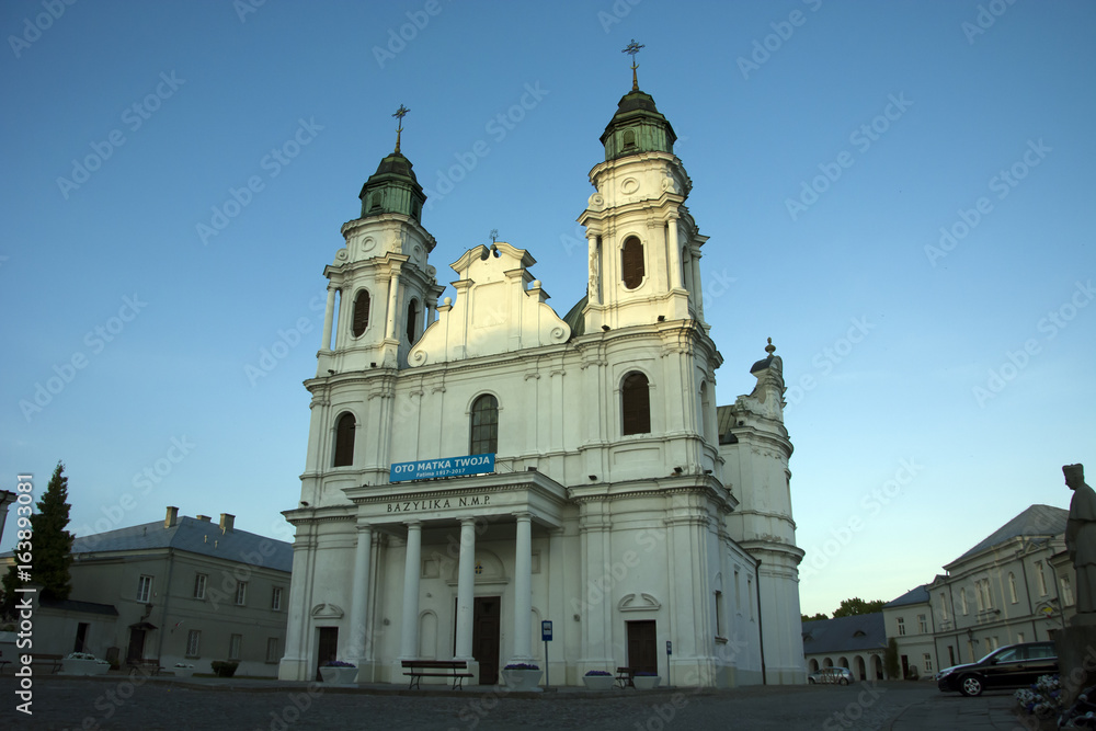 Basilica in Chełm with the blue inscription 