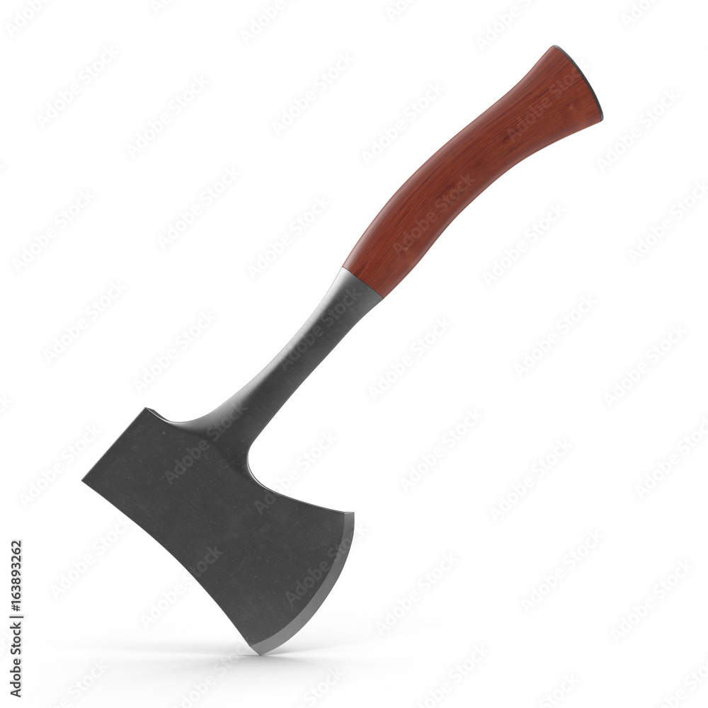 Wooden handle small handy camping ax isolated on white. 3D illustration, clipping path