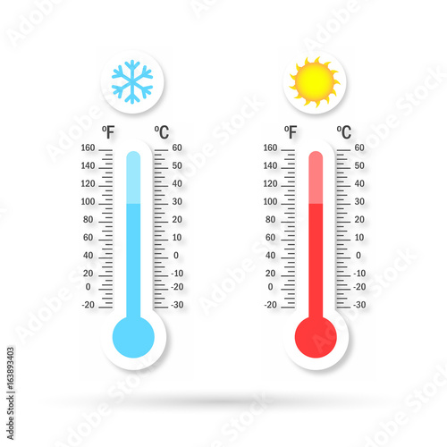Set of Temperature logo with shadow. Warm and cold temperature