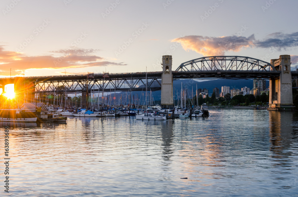 Burrard Bridge in Vancouver, BC, Canada, at Sunset