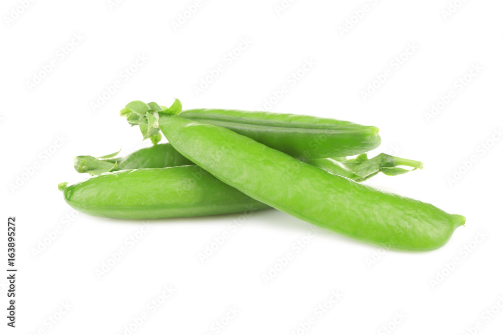 Fresh green peas pods on white background Fresh green peas pods on white background