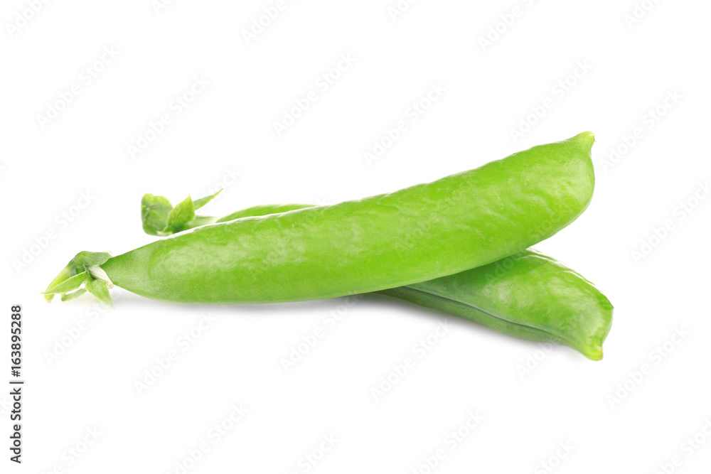 Fresh green peas pods on white background Fresh green peas pods on white background