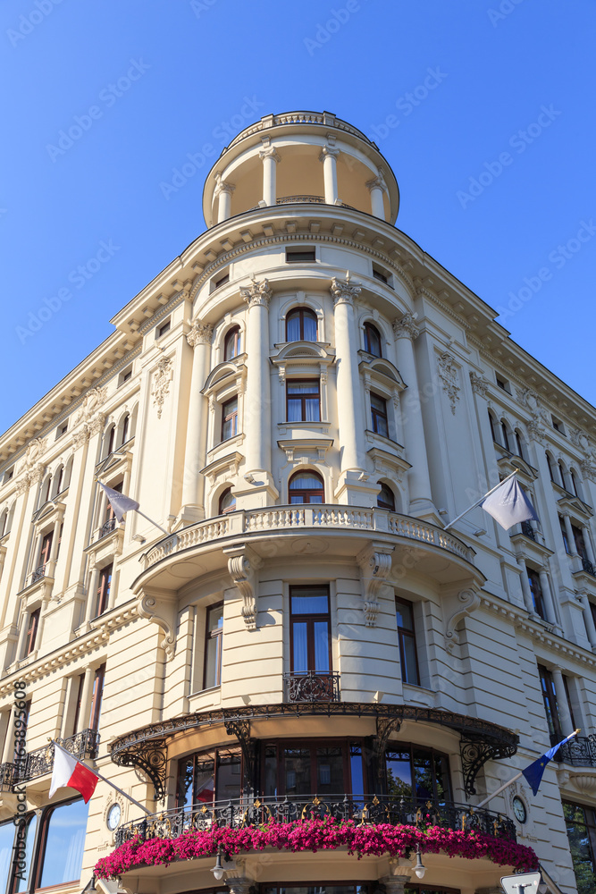 Fragment of most beautiful neo-Renaissance facade in Warsaw at Krakowskie Przedmiescie street. Building dates back to 1901.