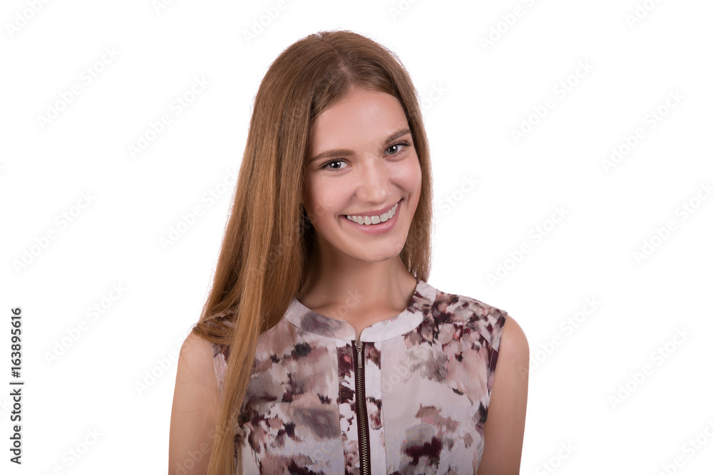 Portrait of happy young woman isolated on white background Portrait of happy young woman isolated on white background