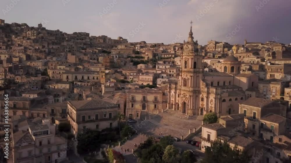 wider variation sunset flying clockwise around San Giorgio cathedral in Modica wider variation sunset flying clockwise around San Giorgio cathedral in Modica