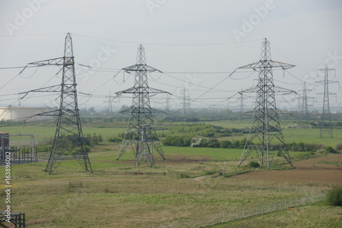 high voltage electricity, power station. electrical distributio photo