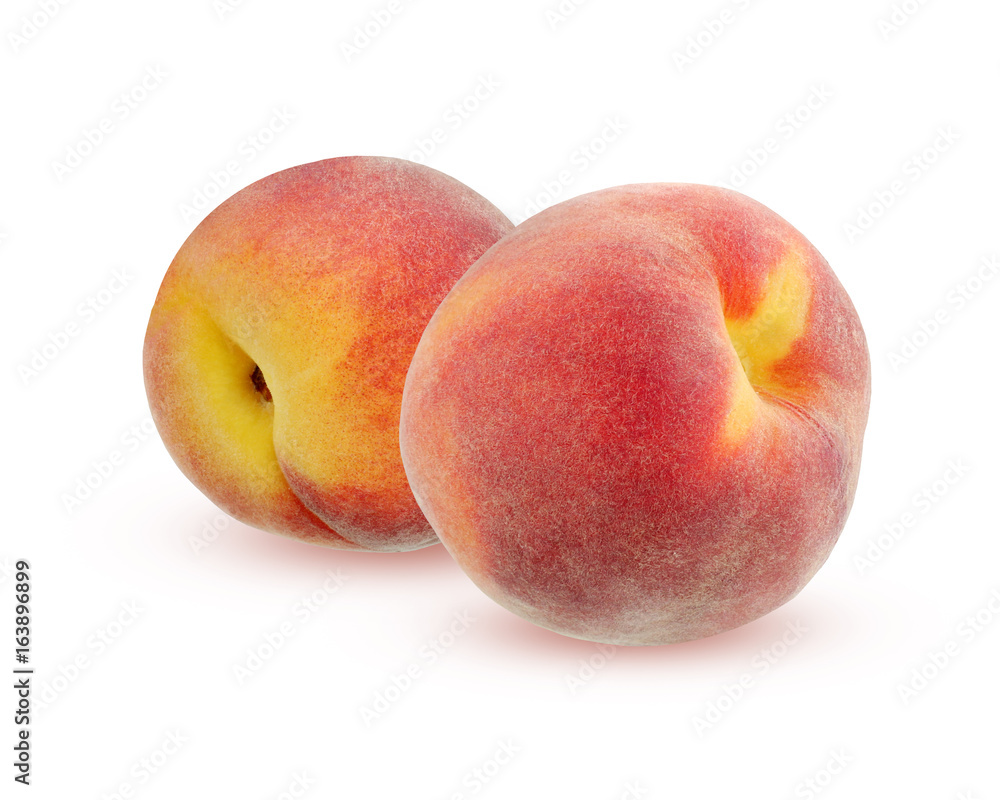 Two peaches with shadow, isolated on white background. Two peaches with shadow, isolated on white background.