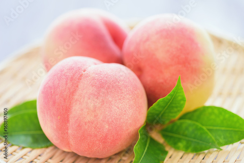 Organic Ripe Peaches on Japanese Zaru Basket