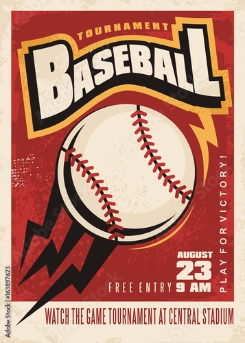 Baseball tournament retro poster design template