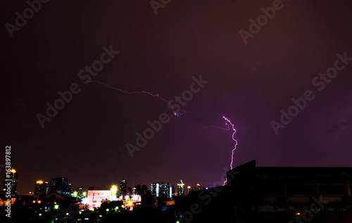 Lightning in the city at night.