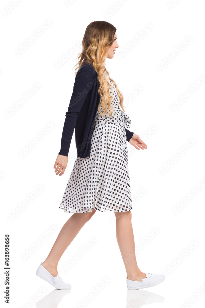 Pregnant Woman Is Walking Side View Isolated Pregnant Woman Is Walking Side View Isolated
